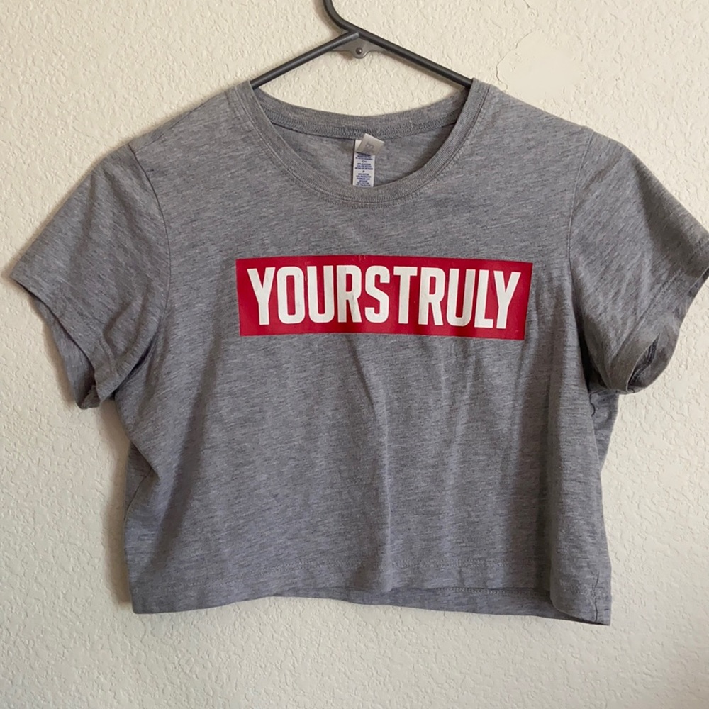 Grey “YOURSTRULY” crop top